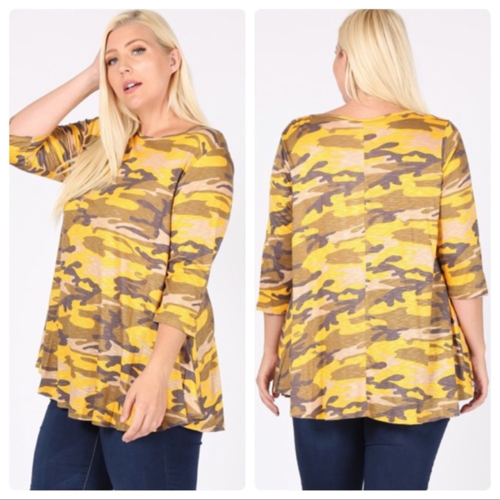 Plus size Mustard Camo Print Top🇺🇸